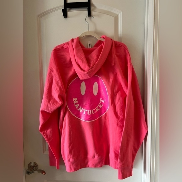 Nantucket Pink Smiley Face Hooded Sweatshirt - Picture 1 of 3